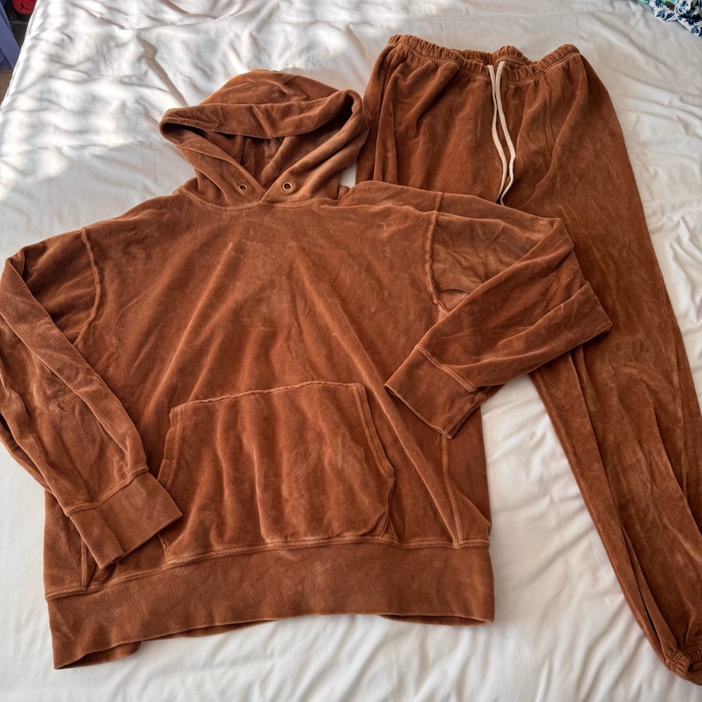 Les Tien Brown Velour Hoodie and Sweatpants